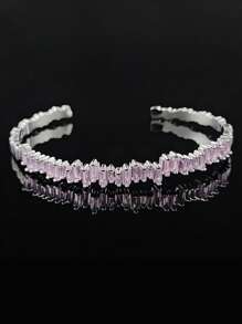 1入組魅力四射方晶鋯石裝飾開口手鐲適合女士日常裝飾適合派對宴會婚禮 - 粉色 - 查看 2