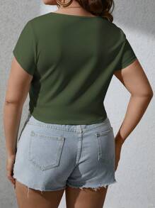 SHEIN SXY Plus Twist Front Crop Tee - Army Green - View 2