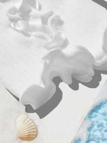 ROMWE Kawaii 美人魚1雙女士繫帶木耳邊休閒袖套適用於日常生活 - 白色 - 查看 3