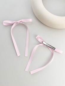 2个装女士母亲节/音乐节/婚礼装饰发夹，简约纯色少女甜美可爱蝴蝶结设计 - 淺粉色 - 查看 3