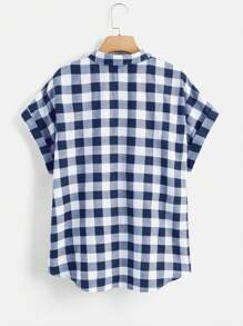 EMERY ROSE Áo sơ mi Plus Size Nút phía trước Kẻ sọc Giải trí - Xanh và trắng - Xem 2