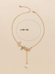 1pc Pearl & Butterfly Y-shaped Necklace - Yellow Gold - View 3