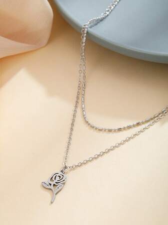 花朵掛飾多層次項鍊