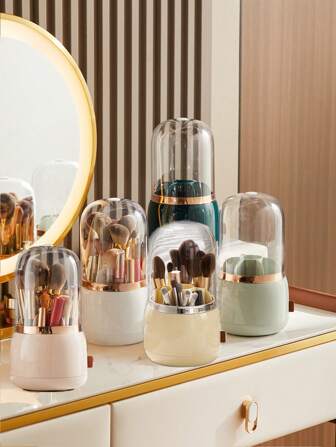 1 contenedor de almacenamiento para lápices de cejas, soporte giratorio para brochas de cosméticos, impermeable a prueba de polvo, puede almacenar lápiz labial para cejas, adecuado para tocador