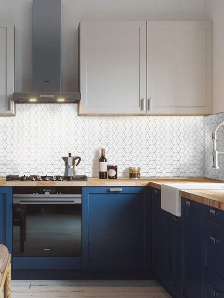10 miếng dán tường hình học PVC màu trắng chống thấm nước dùng cho tấm ốp tường bếp, trang trí phòng tắm, giấy dán tường tự dính trang trí - trắng - Xem 1