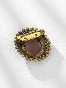 1pc Vintage Court Style Alloy Rhinestone Decor Beauty Head Brooch Pin - Yellow Gold - View 2