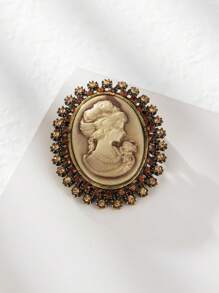 1pc Vintage Court Style Alloy Rhinestone Decor Beauty Head Brooch Pin - Yellow Gold - View 3