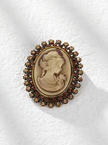 1pc Vintage Court Style Alloy Rhinestone Decor Beauty Head Brooch Pin - Yellow Gold - View 4