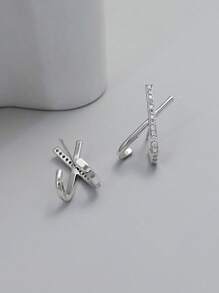 方晶鋯石字母裝飾耳釘 - 銀色 - 查看 5