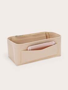 Premium Felt Bag Insert With Detachable Zipper Pocket, Purse Bag Organizer Insert - Beige - View 2
