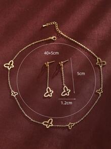 3 件/組蝴蝶設計耳環和項鍊套裝,韓國時尚百搭首飾 - 金黃色 - 查看 3