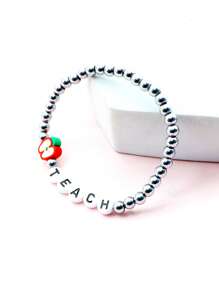 Vòng Tay Đính Hạt Onyx Đen Với Chi Tiết Chữ Apple & DẠY Cho Quà Tặng Của Giáo Viên - Bạc - Xem 7