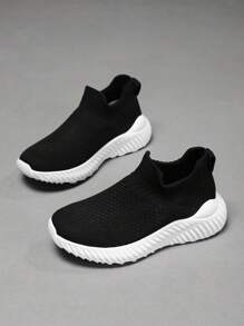 Boys Knit Detail Slip On Low-top Sporty Sneakers Outdoor - Black - View 1
