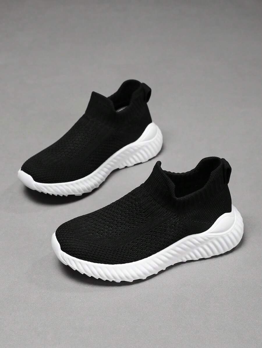 Boys Knit Detail Slip On Low-top Sporty Sneakers Outdoor - Black - View 1