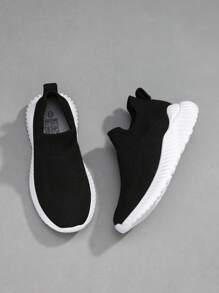 Boys Knit Detail Slip On Low-top Sporty Sneakers Outdoor - Black - View 2