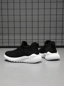 Boys Knit Detail Slip On Low-top Sporty Sneakers Outdoor - Black - View 5