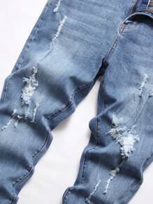 Manfinity Hombres Jeans ajustados con rasguños de gato desgarro crudo - Lavado ligero - Ver 6