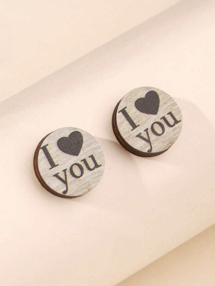 Đôi Nữ I LOVE YOU Hình Trái Tim Bằng Gỗ Đơn Giản Bông Tai, Món Quà Lý Tưởng Cho Bạn Bè, Các Cặp Đôi, Hoặc Mặc Hàng Ngày - Nhiều màu - Xem 1