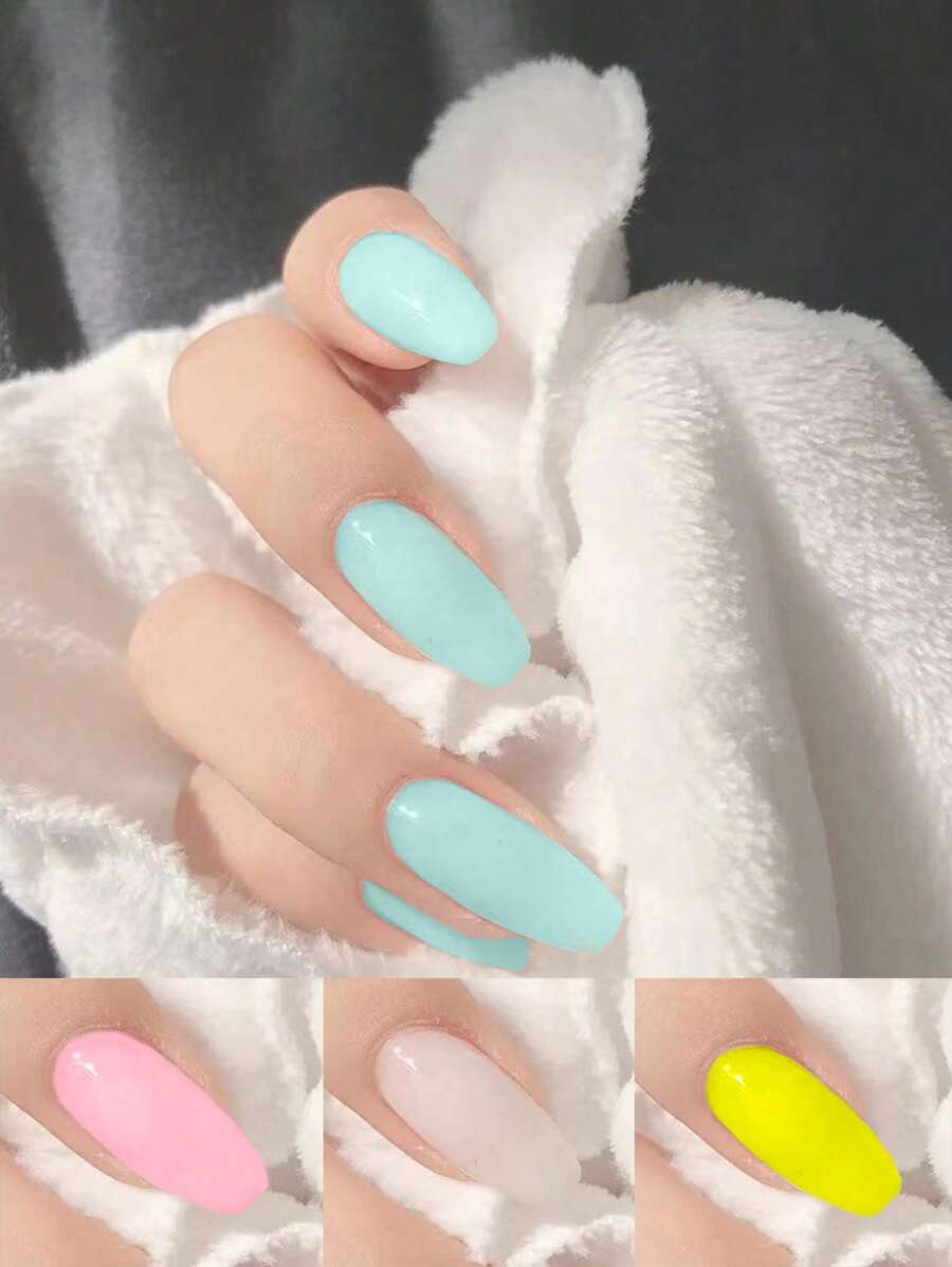 Elevate Your Style with 24pcs Short Coffin White Jelly Solid Fake Nail & 1pc Nail File & 1sheet Tape - White - View 1