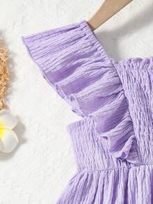 Toddler Girls' Solid Colour Comfortable Knit Ribbed Ruffle Sleeveless Vest Dress - Purple - View 5