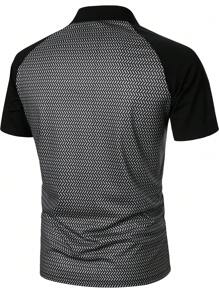 Manfinity Homme Men Allover Print Raglan Sleeve Polo Shirt - Black and White - View 2