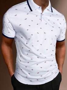 Manfinity Homme 男士滿版印花拼接邊POLO衫 - 白色 - 查看 1