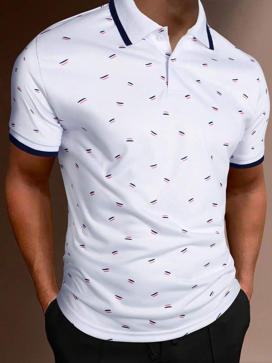 Manfinity Homme 男士滿版印花拼接邊POLO衫 - 白色 - 查看 1