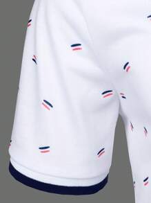 Manfinity Homme 男士滿版印花拼接邊POLO衫 - 白色 - 查看 5