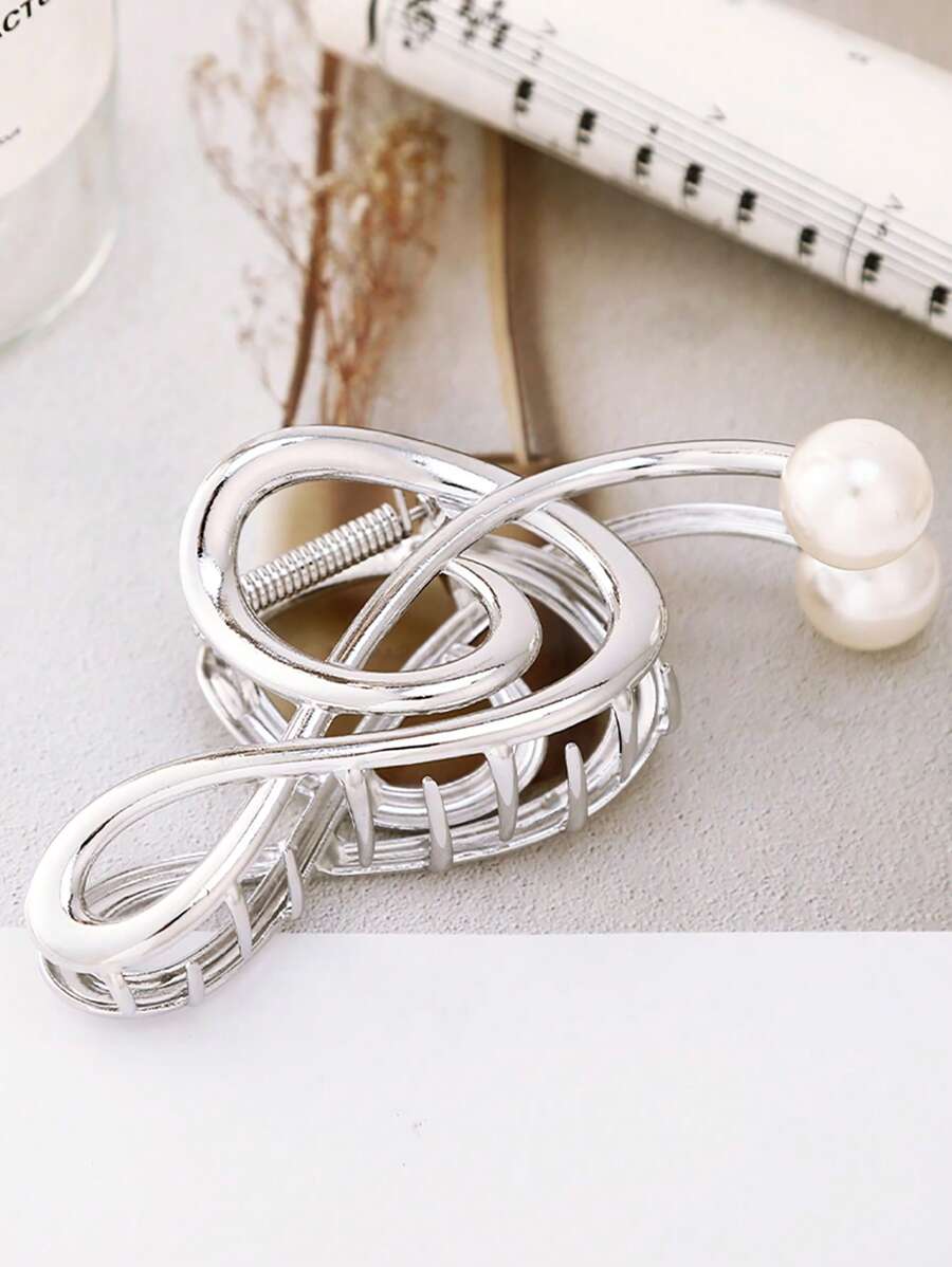 1pc Women Pearl Decor Music Mark Design Fashionable Hair Claw For Hair