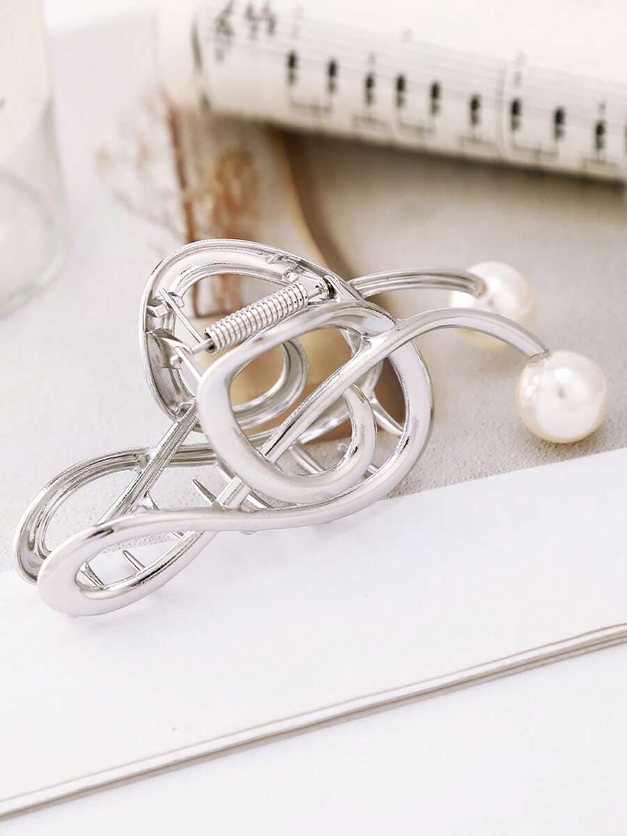 1pc Women Pearl Decor Music Mark Design Fashionable Hair Claw For Hair