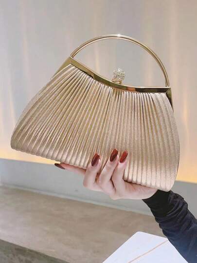 Brillo, Glamoroso, Elegante, Exquisito Bolso De Mano De Noche Con Decoración De Diamantes De Imitación, Color Dorado, Bolso De Mano De Moda Para Ktv, Princesa, Fiesta. Pequeña Bolsa Cuadrada Para Cena, Bolso De Noche Para Fiesta De Chicas, Mujer, Perfecto Para Fiesta, Boda, Baile, Cena / Banquete, El Mejor Regalo Para Mujeres