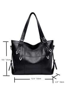 Minimalist Tote Bag Double Handle Solid Colour - Black - View 3