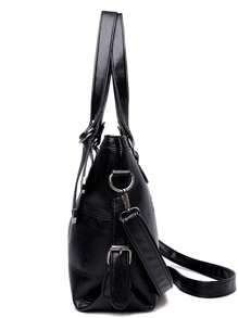 Minimalist Tote Bag Double Handle Solid Colour - Black - View 4