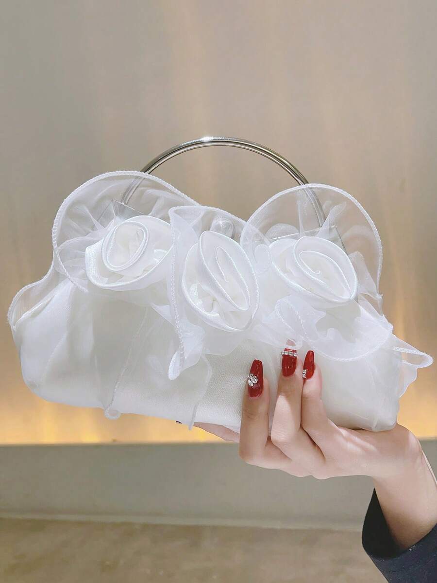 Long lanh lấp lánh, sáng bóng quyến rũ, túi trang trí hoa thanh lịch Túi buổi tối có tay cầm trên cùng dành cho cô gái dự tiệc, phụ nữ, dành cho nữ Hoàn hảo cho bữa tiệc, đám cưới, vũ hội, bữa tối/tiệc, cho cocktail Món quà tốt nhất cho phụ nữ - trắng - Xem 1