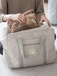 旅行折疊手推車包大容量行李手提袋,可攜式上飛機儲物袋,旅行包/假期/隨身包/旅行袋/週末包/過夜袋 - 米色 - 查看 2