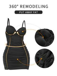 Ruched Underwire Shapewear Slip Dress Without Sleeves - Black - View 4