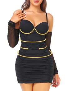 Ruched Underwire Shapewear Slip Dress Without Sleeves - Black - View 2