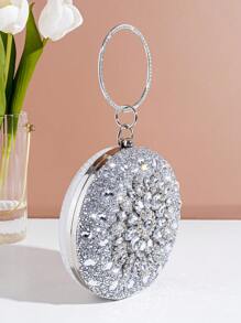 Mini Party Bag With Sunflower Rhinestone Decor, Top Handle Clutch Purse, Elegant Companion For Dress, Suitable For Party, Glamorous Rhinestone Bag - Silver - View 5