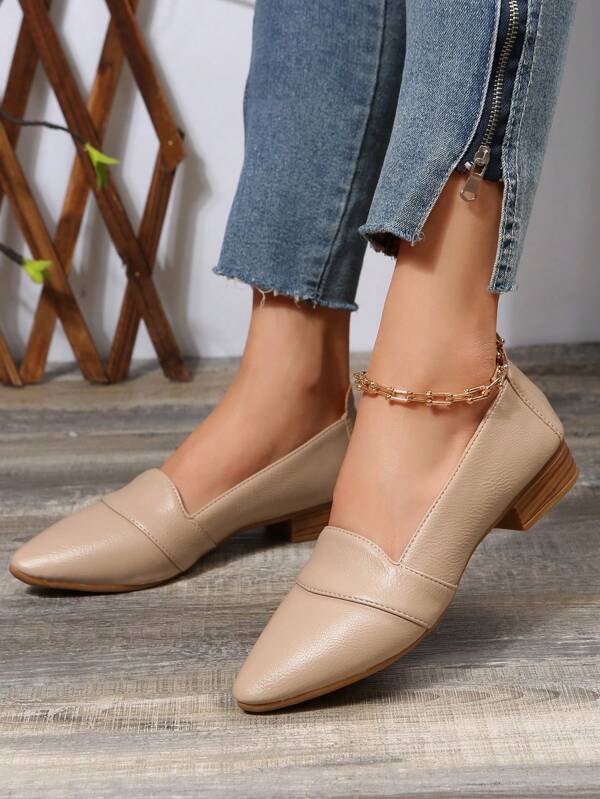 Women Minimalist Point Toe Flats, Elegant Khaki Loafer Flats