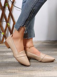 Women's Comfortable Soft Bottom Retro Pointed Toe Minimalist Casual Slip-On Flat Shoes, Apricot Color, Versatile, Plus Size, Suitable For All Seasons - Khaki - View 3