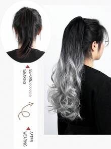 20英寸捲曲波浪合成馬尾辮延伸完美小馬附有爪夾抽繩 - 拼色 - 查看 5