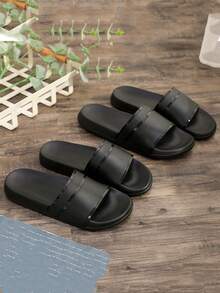 Cool Slides For Men, Black EVA Single Band Slippers - Black - View 6