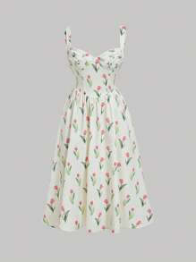 SHEIN MOD Plus Allover Floral Print Cami Dress - Beige - View 1