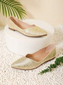 atractivo dorado Zapatillas planas para de color metálico de punta Bailarinas - Dorado - Ver 4