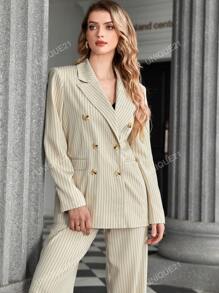UNIQUE21 1pc Striped Print Double Breasted Blazer