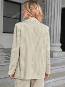 UNIQUE21 1pc Striped Print Double Breasted Blazer