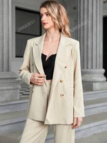 UNIQUE21 1pc Striped Print Double Breasted Blazer