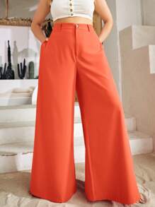 S BETRO Plus High Waist Wide Leg Trousers - Burnt Orange - View 1