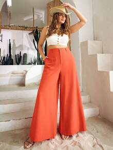 S BETRO Plus High Waist Wide Leg Trousers - Burnt Orange - View 5