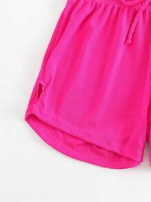 SHEIN Swim Summer Beach Solid Drawstring Waist Bikini Bottom - Hot Pink - View 3